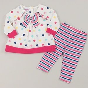 Nannette Dot Print Top & Stripe Leggings Set